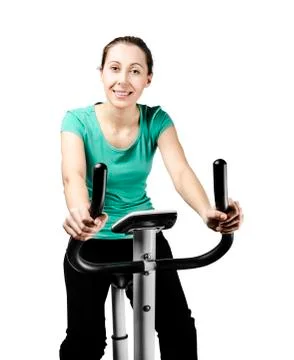 Training on bike exerciser Stock Photos