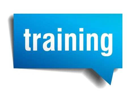 Training blue 3d realistic paper speech bubble isolated on white Illustrazione stock