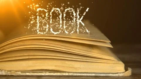 Training book reading development. The concept of the mysterious book. Illustrazione stock