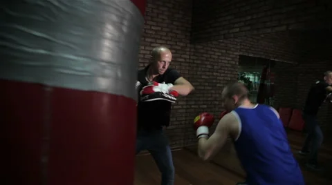 Training a boxer at the gym Stock Footage 67551100