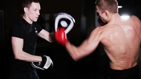 Training with a Boxing Coach Stock Footage 86191007