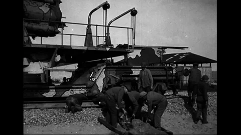 Training Of Coast Artillery Troops Digging Up Holes For Cannon Flats Stock Footage 94094841
