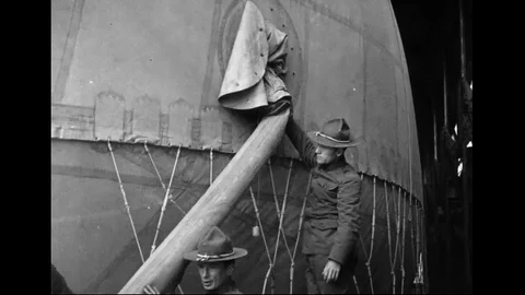 Training Of Coast Artillery Troops Inflating A Balloon Stock Footage 94095213