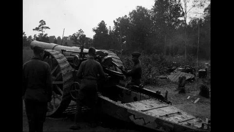 Training Of Coast Artillery Troops Loading A Howitzer Cannon Stock Footage 94097208