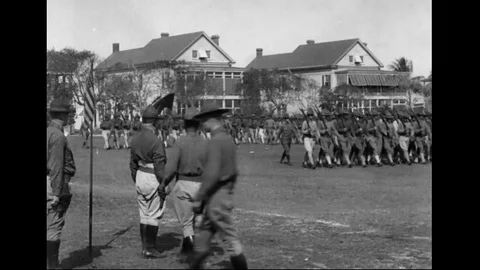 Training Of Coast Artillery Troops Marching In Formation Stock Footage 94092787