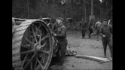 Training Of Coast Artillery Troops Operating An 8 Inch Howitzer Cannon Stock Footage 94097052