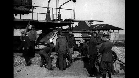 Training Of Coast Artillery Troops Setting Up A Railway Cannon Stock Footage 94094818