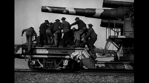 Training Of Coast Artillery Troops Throwing Off Floats From A Railway Cannon Stock Footage 94094444