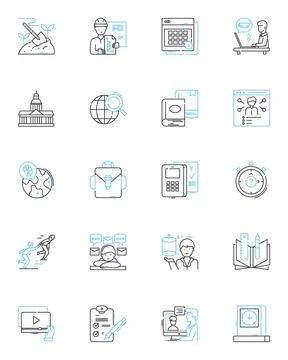 Training compnts linear icons set. Instruction, Practice, Education, Skill Stock Illustration