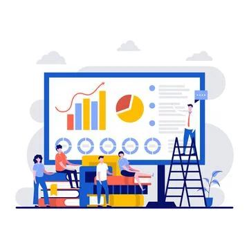 Training concept with tiny character. Speaker coach tutor lecturer educatin.. Stock Illustration