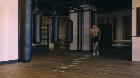 Training with coordination ladder Stock Footage 89592172