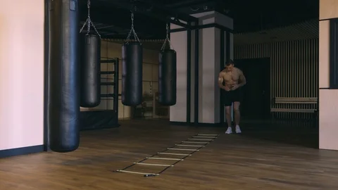 Training with coordination ladder Stock Footage 89592248