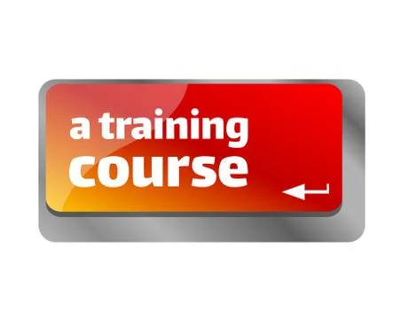 A training course . Close up of keyboard, enter computer key. Illustrazione stock