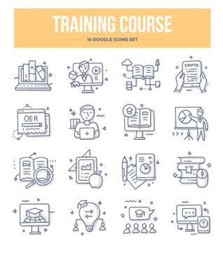 Training Course Doodle Icons Illustrazione stock