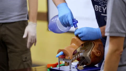 Training course on dummy head. Stock Footage 149435209