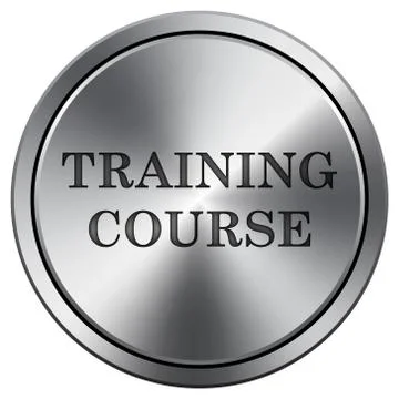 Training course icon. Internet button on white background. Metallic round ico Stock Illustration
