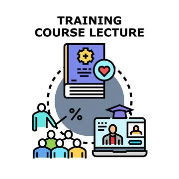 Training course lecture concept presenting educational development online a.. Illustrazione stock