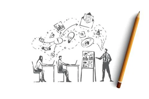 Training, courses, people, class, learning concept. Hand drawn isolated vecto Stock Illustration