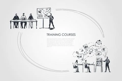 Training courses - students listening to presentation and sitting in classrom 스톡 일러스트