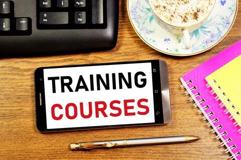 Training courses. Text message on the smartphone screen. Stock Photos