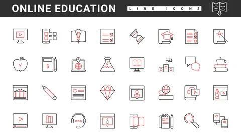 Training courses, video tutorials, online library to study thin red black line Stock Illustration