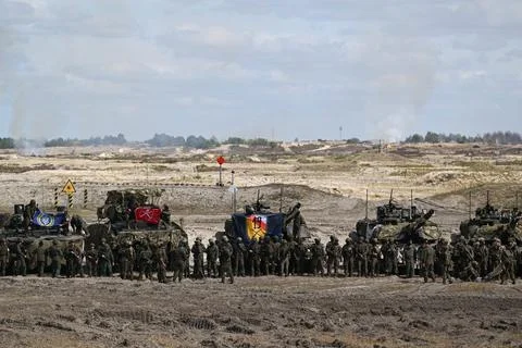 Training demonstration by units of the 18th Mechanized Division in Nowa Deba, Po Stock Photos