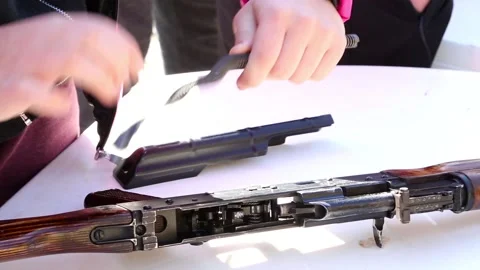 Training on dismantling weapons for shooting Stock Footage 114988290