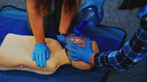 Training dummy used by paramedic trainees Stock Footage 146688176