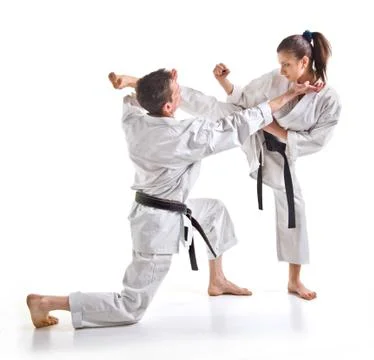 Training fight.two fighters on a white background Stock Photos