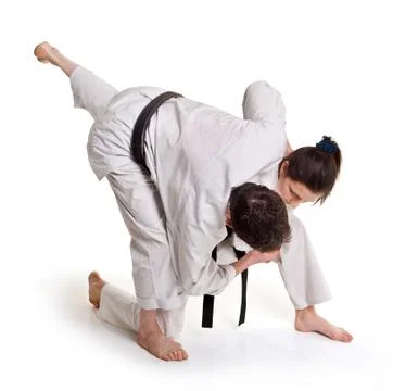 Training fight.two fighters on a white background Stock Photos