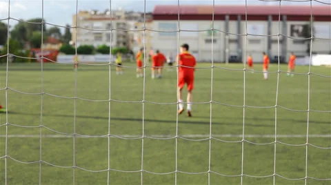 Training Footbal Behind The Net. Stock Footage 37873933