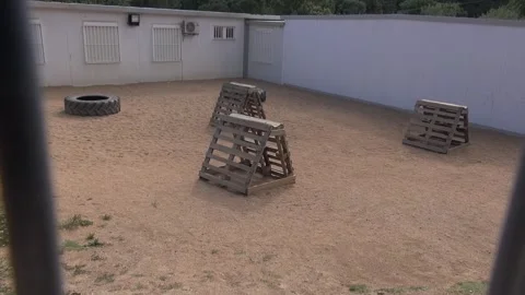 Training ground yard pallet tire container modular Stock Footage 318963683
