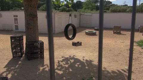 Training ground yard tire swing container modular Stock Footage 318963684