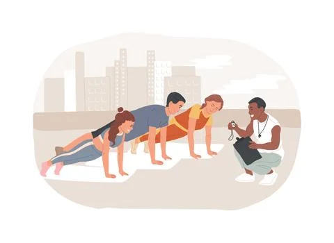 Training group isolated cartoon vector illustrations. Ilustración de archivo
