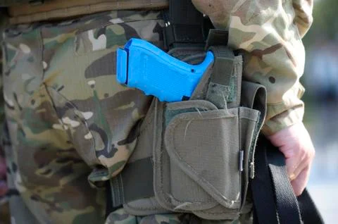 Training gun of soldier of KORD (police strike force, Ukrainian SWAT) Stock Photos