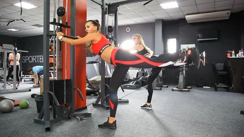 Training in the gym for the figure correction. Stock Footage 116466874