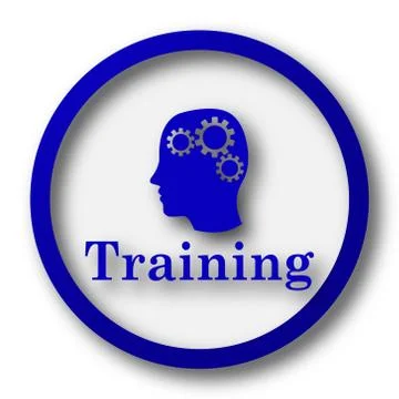 Training icon. Blue internet button on white background.. Stock Illustration