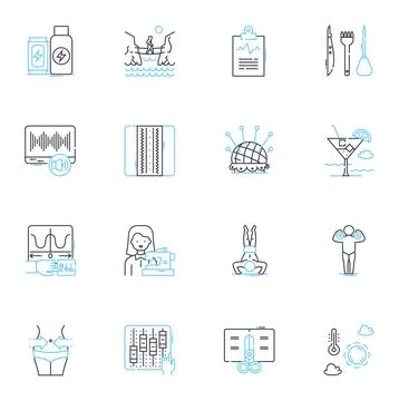 Training junkies linear icons set. Endurance, Stamina, Sweat, Dedication Illustrazione stock