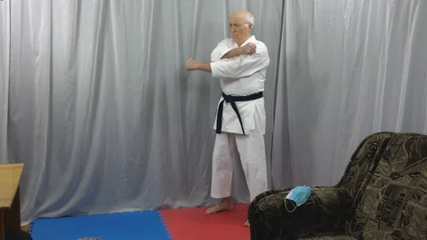 Training kick in self-isolation Stock Footage 129790509