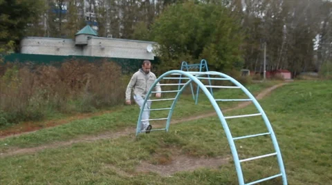 Training on the ladder in the forest Stock Footage 68202004