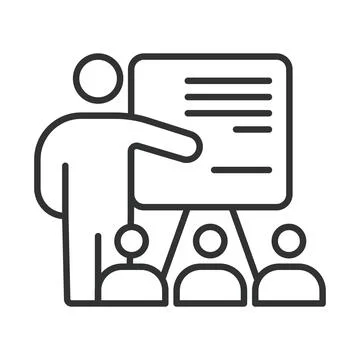Training lecture icon in line design. training, lecture, teaching, education Stock Illustration