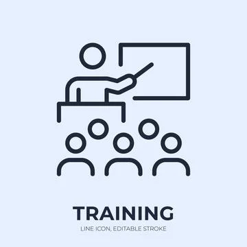 Training line icon. Instructor seminar linear vector illustration. Thin sign of Stock Illustration