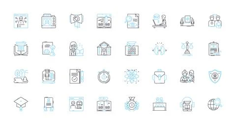 Training linear icons set. Education, Learning, Development, Workshops, Coaching Stock Illustration