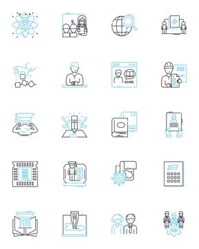 Training linear icons set. Education, Learning, Development, Workshops, Coaching Illustrazione stock
