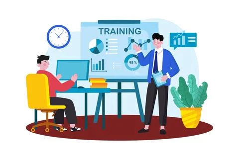 Training manager developing training programs for the team. Stock Illustration