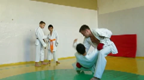 Training martial arts Stock Footage
