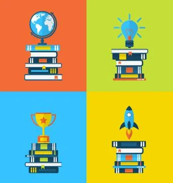 Training as a means of achieving the objectives, set banners with flat icons Stock Illustration