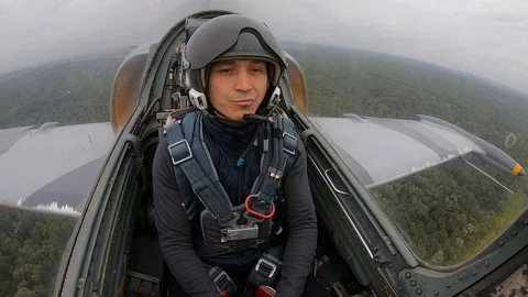 Training a new pilot for flights on plane. Inside view from cockpit close up. 스톡 동영상 118677831