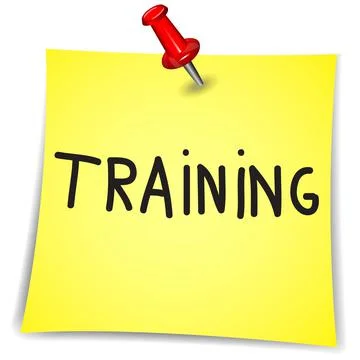 Training on a Note Paper with pin on white Stock Illustration
