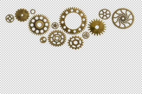 Training old cogs on a worn isolated technology machine New future metal gold Stock Illustration